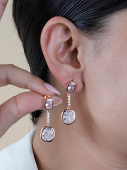 Rose Gold Cushion Cut Dangle Earrings | 925 Sterling Silver CZ Drop Earrings | Modern Bridal & Evening Jewelry