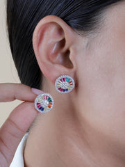 925 Sterling Silver Rainbow Stud Earrings | Multicolor CZ Round Earrings | Statement Jewelry | Gift for Her