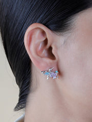 925 Sterling Silver Hummingbird Earrings | Enamel Flower & Berry Design | Nature-Inspired Bird Studs | Unique Gift for Women