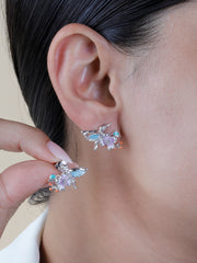 925 Sterling Silver Hummingbird Earrings | Enamel Flower & Berry Design | Nature-Inspired Bird Studs | Unique Gift for Women