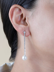 925 Sterling Silver Pearl Drop Earrings | CZ Long Dangle Earrings | Elegant Bridal & Evening Jewelry