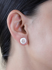 925 Sterling Silver White Enamel Stud Earrings | Rose Gold Plated CZ Flower Design | Minimalist Everyday Jewelry | Gift for Her