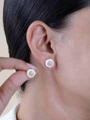 925 Sterling Silver White Enamel Stud Earrings | Rose Gold Plated CZ Flower Design | Minimalist Everyday Jewelry | Gift for Her