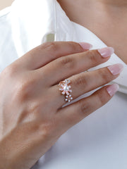 Rose Gold-Plated 925 Silver Pearl Flower Ring – Adjustable Floral Design