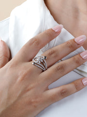 925 Sterling Silver Flower Ring – Adjustable CZ Petal Design for Women