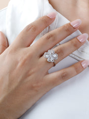 925 Sterling Silver Four-Leaf Clover Ring – Lucky Floral Statement Ring