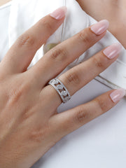 925 Sterling Silver Rhodium Plated Circle Band Ring | Elegant CZ Statement Ring for Women