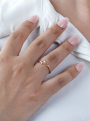 925 Sterling Silver Knot Ring | Gold Plated Baguette CZ Adjustable Band