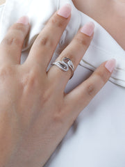 925 Sterling Silver Teardrop Open Ring – Elegant Adjustable CZ Swirl Ring for Women