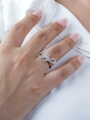 925 Sterling Silver Bow Ribbon Ring – Elegant CZ Adjustable Ring for Women