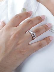 925 Sterling Silver CZ Split Band Ring | Rhodium Plated Marquise & Pear Cut Statement Ring