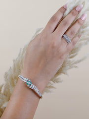 Rajasi Silver 925 Sterling Silver Emerald & CZ Leaf Design Bangle – Luxury Women’s Bracelet