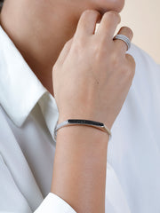 925 Sterling Silver Open Cuff Bracelet with Black CZ Stones – Bold Minimalist Unisex Design