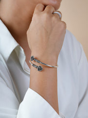 925 Sterling Silver Rose Design Bangle – Adjustable Floral Kada Bracelet for Women & Girls