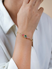 18k gold plated floral white&ruby stone dual-line bracelet in 925 silver