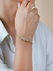 18k gold plated floral white&ruby stone dual-line bracelet in 925 silver