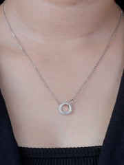 925 Sterling Silver Circle Pendant Necklace – Elegant Zircon Studded Jewelry for Women