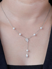 925 silver pearl leaf pendent necklace