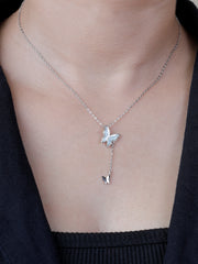 925 Silver Dual Butterfly Pendant Necklace with Mother of Pearl