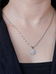 925 Sterling Silver Floral Pendant Necklace with Zircon Stones – Elegant Silver Jewelry for Women