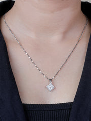 925 Sterling Silver Square Pendant Necklace with Zircon Stones – Stylish Silver Jewelry for Women