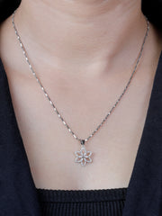 925 Sterling Silver Floral Pendant Necklace – Delicate Flower Design with Cubic Zirconia for Women