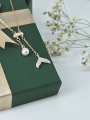 925 Silver Mermaid Tail Pendant Necklace with Pearl Charm