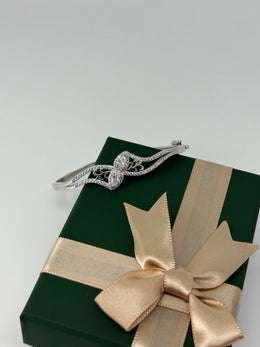 925 Silver CZ Bow Bangle Bracelet – Elegant Designer Sparkle by Rajasi