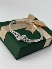 925 Silver CZ Bow Bangle Bracelet – Elegant Designer Sparkle by Rajasi