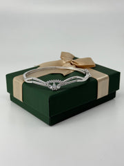 925 Silver CZ Marquise Leaf Bangle Bracelet – Radiant Elegance by Rajasi