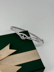 925 Silver CZ Marquise Leaf Bangle Bracelet – Radiant Elegance by Rajasi