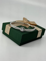 925 Silver CZ Floral Bloom Bangle Bracelet – Elegant Flower Sparkle by Rajasi