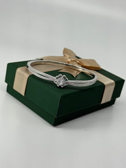 925 Silver CZ Floral Bloom Bangle Bracelet – Elegant Flower Sparkle by Rajasi