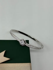 925 Silver CZ Floral Bloom Bangle Bracelet – Elegant Flower Sparkle by Rajasi