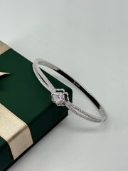 925 Silver CZ Floral Bloom Bangle Bracelet – Elegant Flower Sparkle by Rajasi