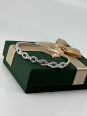 925 Sterling Silver Oval Link Bracelet with CZ Diamonds – Modern Chain Design for Women