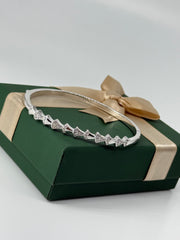 925 Sterling Silver Fan Link Bracelet with CZ Stones – Unique Triangle Design for Women