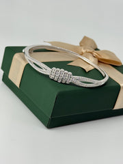 925 Sterling Silver Floral Bangle with CZ Stones – Elegant Vine Design Bracelet for Women