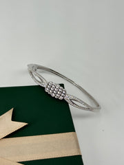 925 Sterling Silver Floral Bangle with CZ Stones – Elegant Vine Design Bracelet for Women