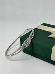 925 Sterling Silver Floral Bangle with CZ Stones – Elegant Vine Design Bracelet for Women