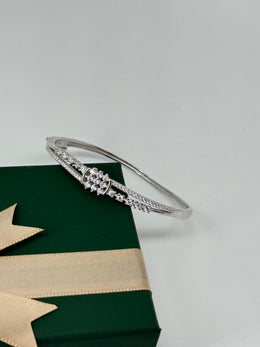 925 Sterling Silver Curved CZ Bangle – Elegant Cluster Design for Women