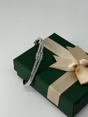 925 Sterling Silver Curved CZ Bangle – Elegant Cluster Design for Women