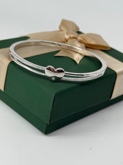 925 Sterling Silver Heart Bangle with CZ Accent – Minimalist Love Bracelet for Women