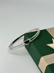 925 Sterling Silver Heart Bangle with CZ Accent – Minimalist Love Bracelet for Women