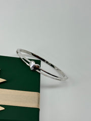 925 Sterling Silver Heart Bangle with CZ Accent – Minimalist Love Bracelet for Women