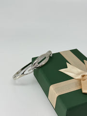 925 Sterling Silver Modern Oval Cutout Bangle – CZ-Studded Geometric Bracelet for Women