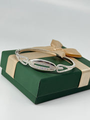 925 Sterling Silver Modern Oval Cutout Bangle – CZ-Studded Geometric Bracelet for Women