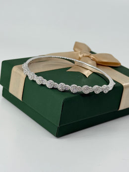 925 Sterling Silver Round CZ Bangle – Classic Cluster Design Bracelet for Women