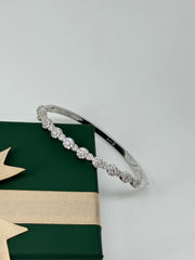 925 Sterling Silver Round CZ Bangle – Classic Cluster Design Bracelet for Women