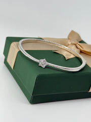 925 Elegant Sterling Silver Star Diamond Bracelet – Minimalist Women's Bangle